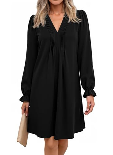 Photo 1 of (XL) (BAGGED) Dokotoo Black Dresses for Women 2025 Sexy V Neck Pleated Puff Long Sleeve Hawaiian Dresses Elegant Causal Midi Dress for Women Wedding Guest X-Large