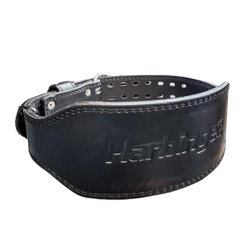 Harbinger 10mm Powerlifting Belt Cintura da Powerlifting da 10 mm- Stabilizza il core e supporta la schiena, pelle extra spessa con rivestimento in suede morbido per comfort,M,Nero