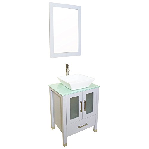 QIERAO 24 inch Gray Bathroom Solid Wood Vanity with Mirror Countertop