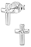 Hypoallergenic Sterling Silver Crystal Cross Stud Earrings for Kids (Nickel Free)