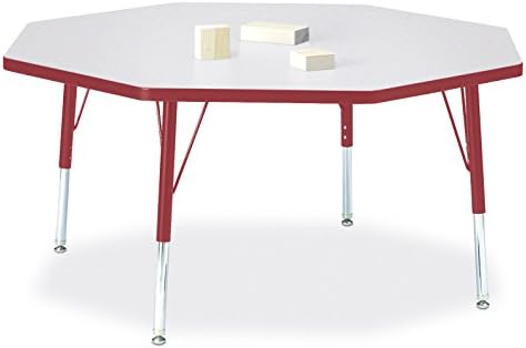 Berries 6428JCT008 Octagon Activity Table, T-Height, 48" x 48", Gray/Red/Red