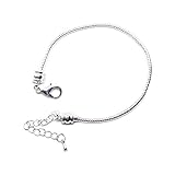 BSI - Pack of 5 Pcs Silver Plated Snake Chain Fits Pandora Chamilia Troll Biagi Beads, 5 Pcs Silver Plated Brass Charm Bracelet Chains w/ Screw End (8 Inches)