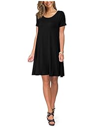 Vestido de vuelo con manga corta y bolsillos, casual, para dama