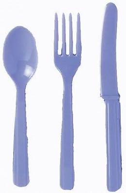 24 Plastic Cutlery Birthday Wedding Solid Colours Tableware Party Supplies plastic spoons and forks set (Lilac)