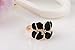 ACEFEEL Rose Gold Plated AAA Zirconia Crystal Luxurious Black Enamel Flower Design Cocktail Ring Size 7