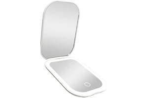 Portable Rechargeable Compact Mirror with Light, LED Makeup Vanity Mirror, 1X/2X Magnifying, 3 Light Settings for Travel