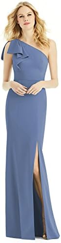 After Six Style 6769 Floor Length Crepe Trumpet Skirt Formal Dress - One Shoulder - Larkspur - 14