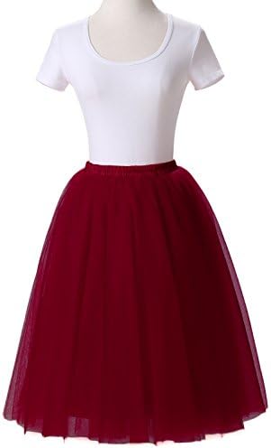 JoJoBridal Women's Tulle Tutu Multi-Layer Ruffle Crinoline Petticoat Underskirts Skirts Burgundy S
