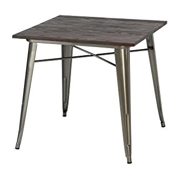 DHP Fusion Metal Square Dining Table with Wood Table Top, Distressed Metal Finish for Industrial Appeal, Antique Gun Metal