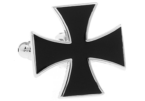 MRCUFF Iron Cross Black Pair Cufflinks in a Presentation Gift Box & Polishing Cloth