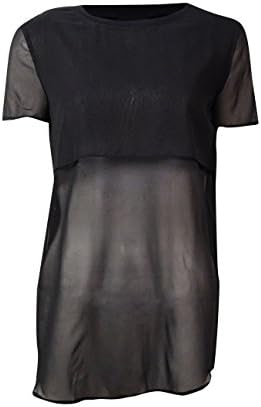 DKNYC Women's Sheer Layered Crew Neck Silk Blend Blouse (P, Black)