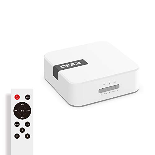 KEiiD WiFi & Bluetooth (CSR 5.0) Wireless Stereo Receiver for 2.0/2.1 Home Audio System Optical S/PDIF RCA Subwoofer Output, Multi Room Digital Music System with App Control Clock Alarm & Sleep Timer