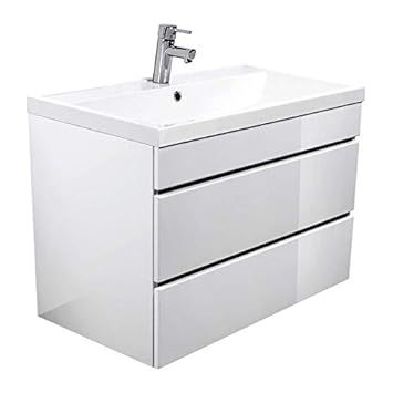 Lomadox Waschtisch mit Unterschrank in Hochglanz weiß inkl. 80cm Waschbecken