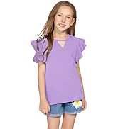 Greatchy Girls Shirts Short Sleeve Tee Ruffle Solid Summer Keyhole Neck Cotton Blouse Tops