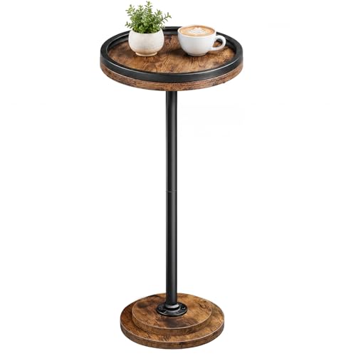 HOOBRO Round Tall Side Table, Round Small Drink Table, Retro Pedestal End Table for Living Room, Bedroom, Industrial Martini Table for Small Spaces, Balcony, Rustic Brown and Black EBF168BZ01