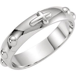 4.75mm 14k White Gold Rosary Ring in Sizes 4 to 12. 