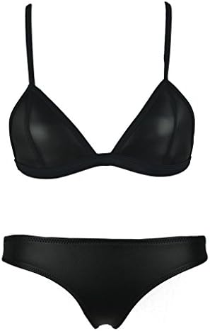 SISSIJOE Bright Mesh Wet Suit Neoprene Bikini Swimsuit Triangle Top Swimsuit Black Large
