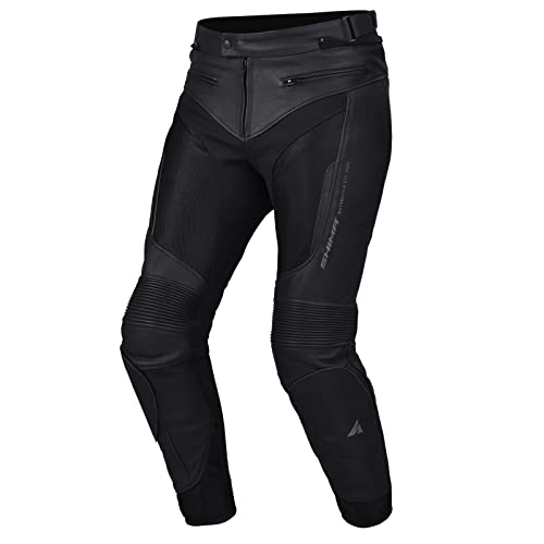 SHIMA PISTON Mens Motorcycle Pants - Leather & Mesh Summer Pants with Elastic Panels, hips and knees CE-protectors (Black, 54)