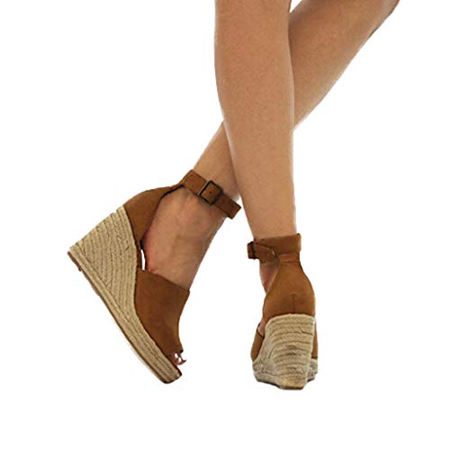 image for Thenxin Womens Ankle Strap Buckle Wedges Sandals Fish Mouth Lady Breat