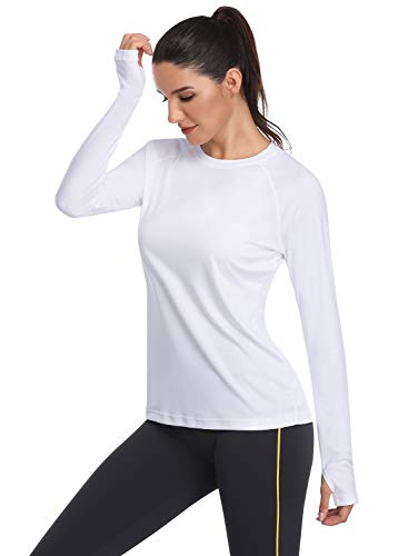 HISKYWIN Women's UPF 50+ Sun Protection Long Sleeve Outdoor T-Shirt Athletic Top Rashguards White-XXL
