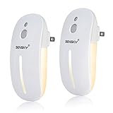 SENSKY Plug in LED Night Light with Light Sensor, Brightness Adjustable Soft Warm White Nightlight for Bathroom, Kitchen, Hallway, Stairs, Garages, 2-Pack