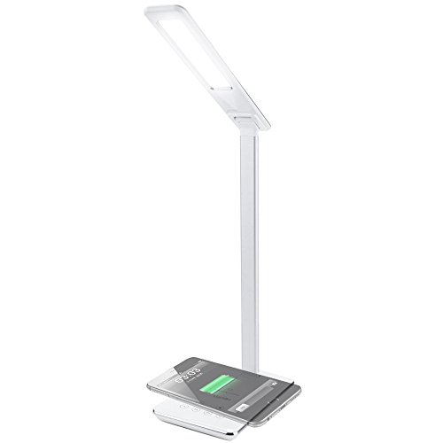 LightMe Dimmable LED Desk Lamp, 5W Eye-care Table Lights with Touch-sensitive Control, Timer Poweroff Function, Wireless Charging Pad for Qi Enabled Smartphones(White)