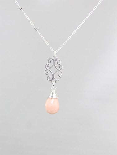 Pink Peruvian Opal Gemstone Minimalist Pendant Necklace with Sterling Silver Chain - 18" Length