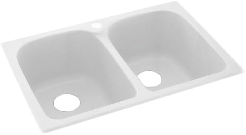 Swanstone KS02233LB.010 Solid Surface 1-Hole Drop in Double-Bowl Kitchen Sink, 33-in L X 22-in H X 10-in H, White