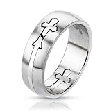 STR-0145 7mm Stainless Steel Dome Cut Out Cross Band Ring