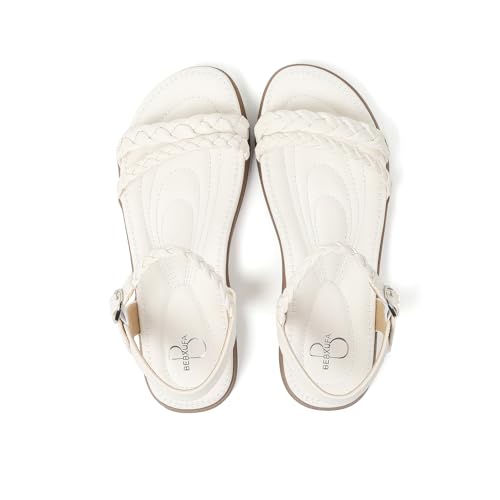 Bebxufa Women's Braided Flat Sandals - Outdoor Non-Slip Rubber Sole, Comfortable Casual Summer Shoes for Walking Hiking Beach Daily Wear White,7.5 at Amazon