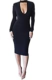 Alaix Women's Sassy Keyhole Low-Cut Bodycon Long Sleeve Winter Pencil Party E.