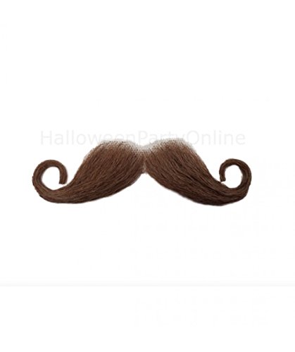 100% Human Hair Handlebar Mustache Facial Hipster Viking Biker Brown Small M3