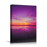 Canvas Wall Art Sun Setting into The Ocean Coastal Multicolor Photography Relax/Calm Romantics Sunset - 12x18 inches