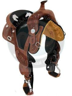 Manaal Enterprises Premium Leather Western Barrel Racing Adult Horse Saddle Size 14-18 Inches Seat (15″ Inches Seat)