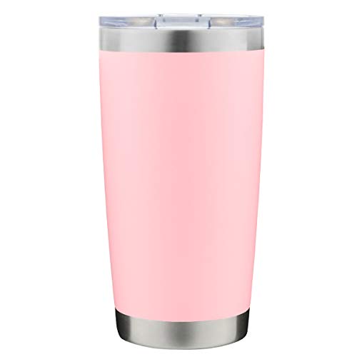 DOMICARE 20oz Stainless Steel Tumbler with Lid, Double Wall Vacuum Insulated Travel Mug, Durable Powder Coated Insulated Coffee Cup, 8 Pack, Pink