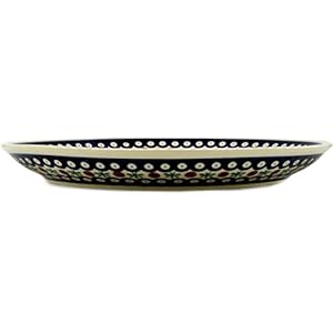 Polish Pottery Boleslawiec Platter, Round, 33cm in RED DOT pattern