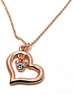 Disney ディズニー 24金仕上げ Mickey in Heart ネックレス ピンクゴールドカラー スワロフスキー アクセサリー 【並行輸入品】