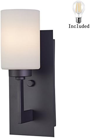 Smart Lighting-Shupregu, Oil Rubbed Bronze Finish Wall Sconces Vanity lighting Fixture with white art glass /Frosted milk glass with wefts, 1 LED Dimmable Bulb Included, W5.12×H13.1