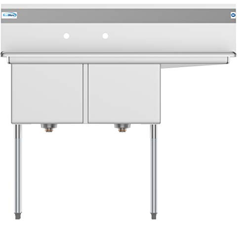 KoolMore 2 Compartment Stainless Steel NSF Commercial Kitchen Prep & Utility Sink with Drainboard - Bowl Size 15" x 15" x 12"
