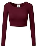 Doublju Fitted Round Neck & Mockneck Crop Top BURGUNDY LARGE