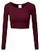 Doublju Fitted Round Neck & Mockneck Crop Top BURGUNDY LARGE