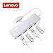 Lenovo USB C Hub, Aluminum Type C Adapter with 4 USB 3.0 Ports, Portable for USB C Devices