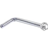 Solid 14k White Gold 1.5mm (0.015 cttw) Genuine Diamond L Shaped Nose Ring 18 Gauge 1/4