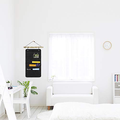 Sinzip Heavy Duty 5 Pocket Door Hanging File Organizer, Black Wall Storage Pocket Charts with 2 Hangers, Great for Classroom, School, Home or Office Use (5 Pocket)
