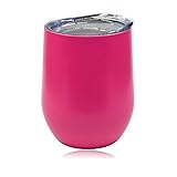 Needjing Stainless Steel Insulated Wine Tumbler Double Walled Stemless Heat Preservation Leakproof Cup Sippy Beer Coffee Drink Glasses 9 oz with Lid Home Outdoor Travel Office (Rose Madder)