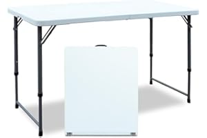 Enduro 4’ Banquet Table, Folding Table with Adjustable Heights, Portable Table for Indoor/Outdoor Use, 48’’ L x 24’’ W, White