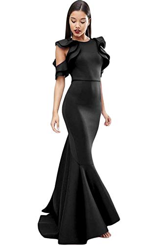 Buy Boldgal Women S One Piece Party Gown Ruffle Dress Black At Amazon In