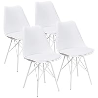 JUMMICO Kitchen Dining Chair with Soft Padded Mid Century Shell Side Chair Armless Tulip Chair Set of 4 (White)