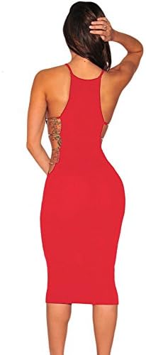 QIUXIA Women Red Hardware Cut Out Sides Dress for Women (US 4-6)S