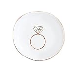 Engagement Ring Jewelry Dish | Small Gold Ceramic Trinket Tray Wedding Gift for Bride Wifey Desk Storage Accessories Miss Office Decor Hand Drawn